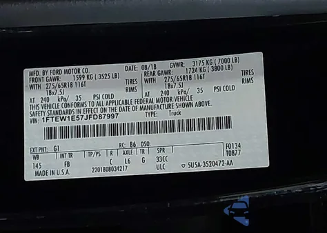 2018 Ford F-150 Xlt из США, поврежденный, VIN 1FTEW1E57JFD87997